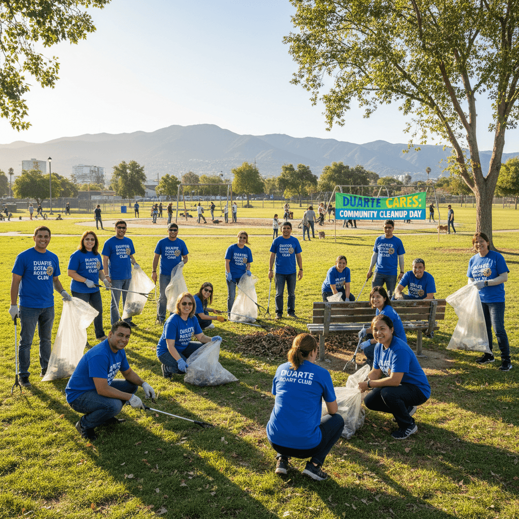 Duarte Rotary Club volunteers working together on community service project