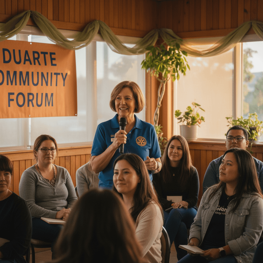 Duarte Rotary Club member sharing information at local community event